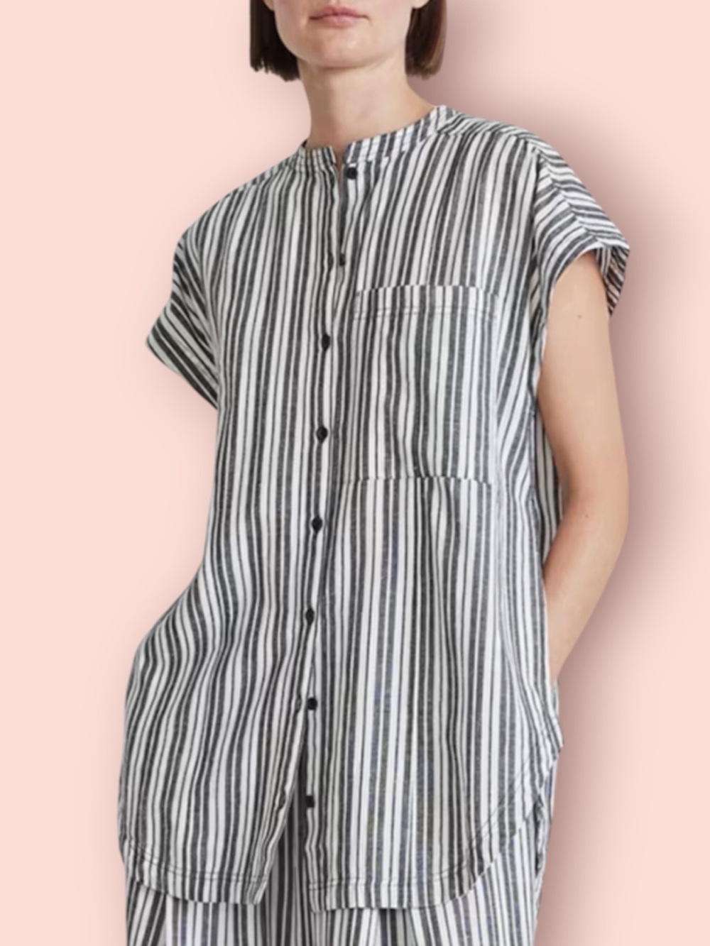 APIECE APART Pia Striped Cotton Linen Blend Shirt